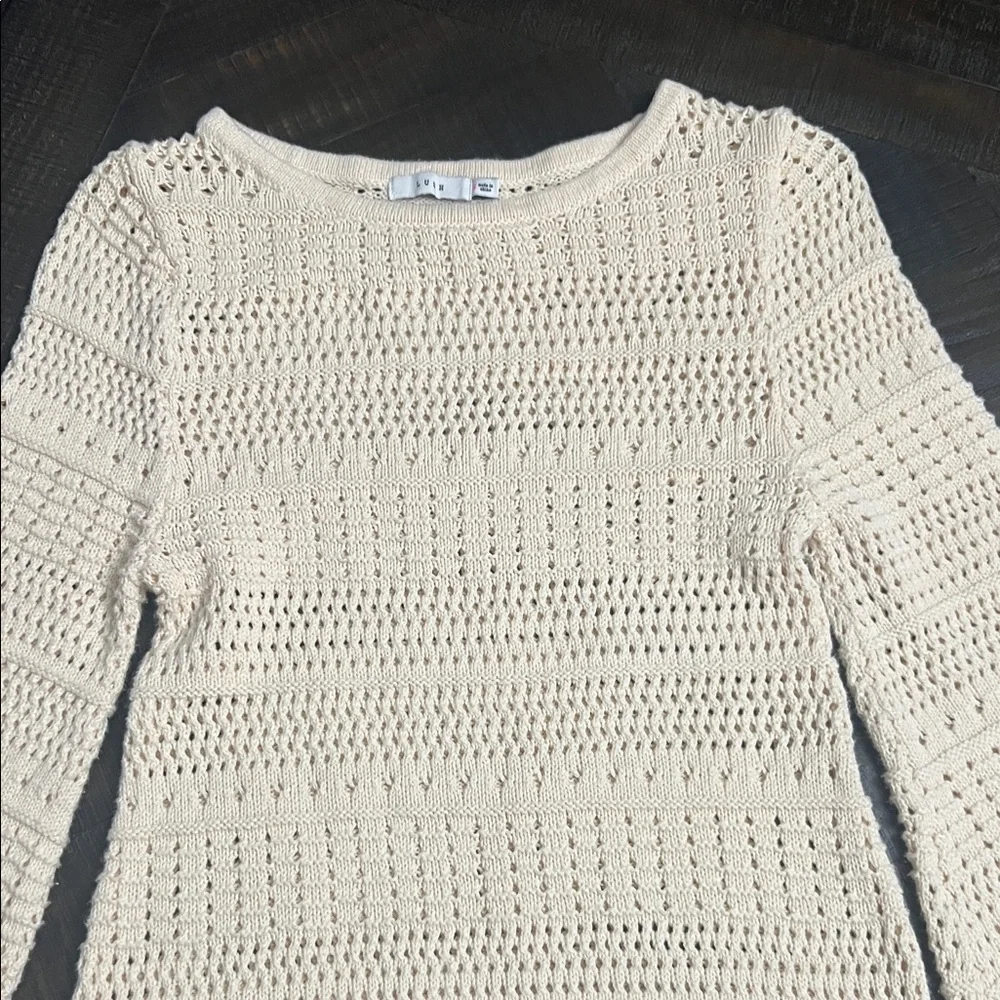 Lush Cream Crochet Bell Sleeve Mini Dress - Picture 2 of 2